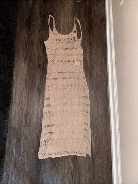 SHEIN Beige Crochet Maxi Dress